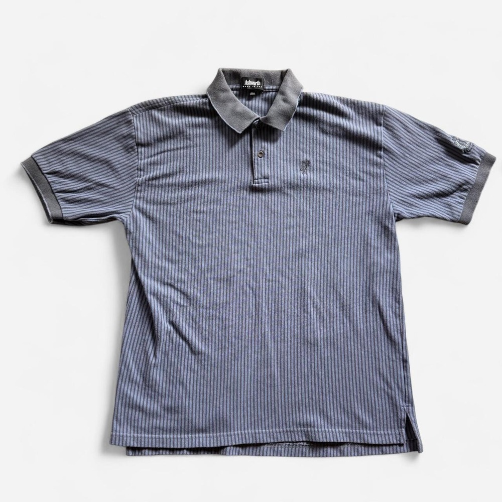 Vintage Ashworth blue & gray vertical striped polo shirt size XL made in USA